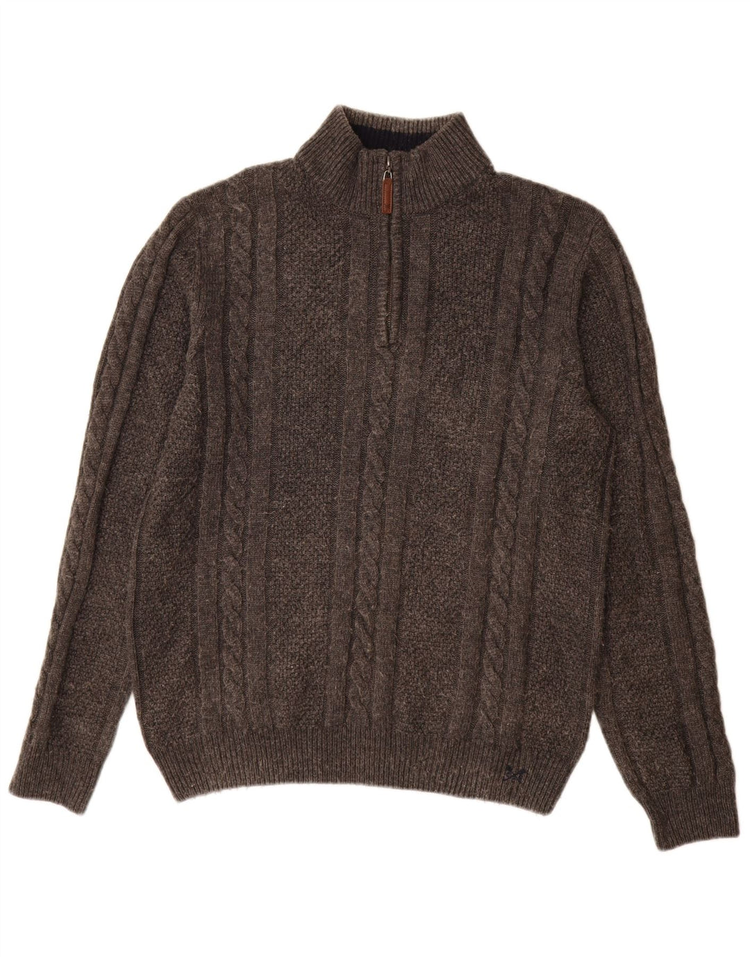 Crew Clothing Pulover pentru bărbați cu fermoar și gât, lână mare, gri