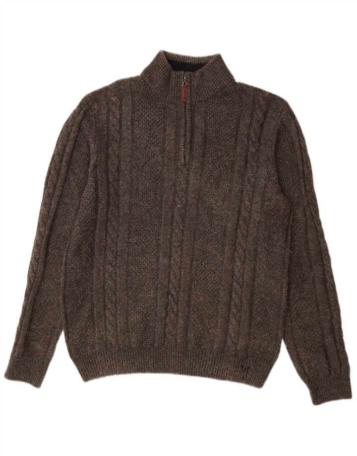 Crew Clothing Pulover pentru bărbați cu fermoar și gât, lână mare, gri