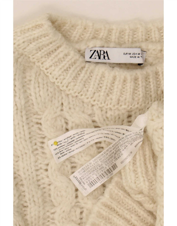 Pulover supradimensionat pentru femei Zara, cu decolteu triplu, UK 12 Medium Off White