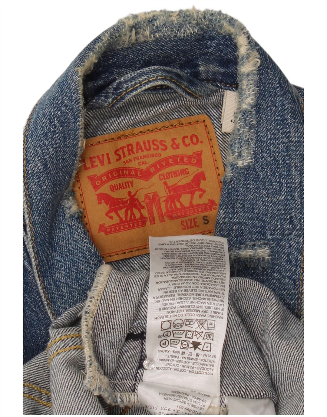 Jachetă Levi's pentru bărbați din denim distressed UK 36 Small Blue Bumbac