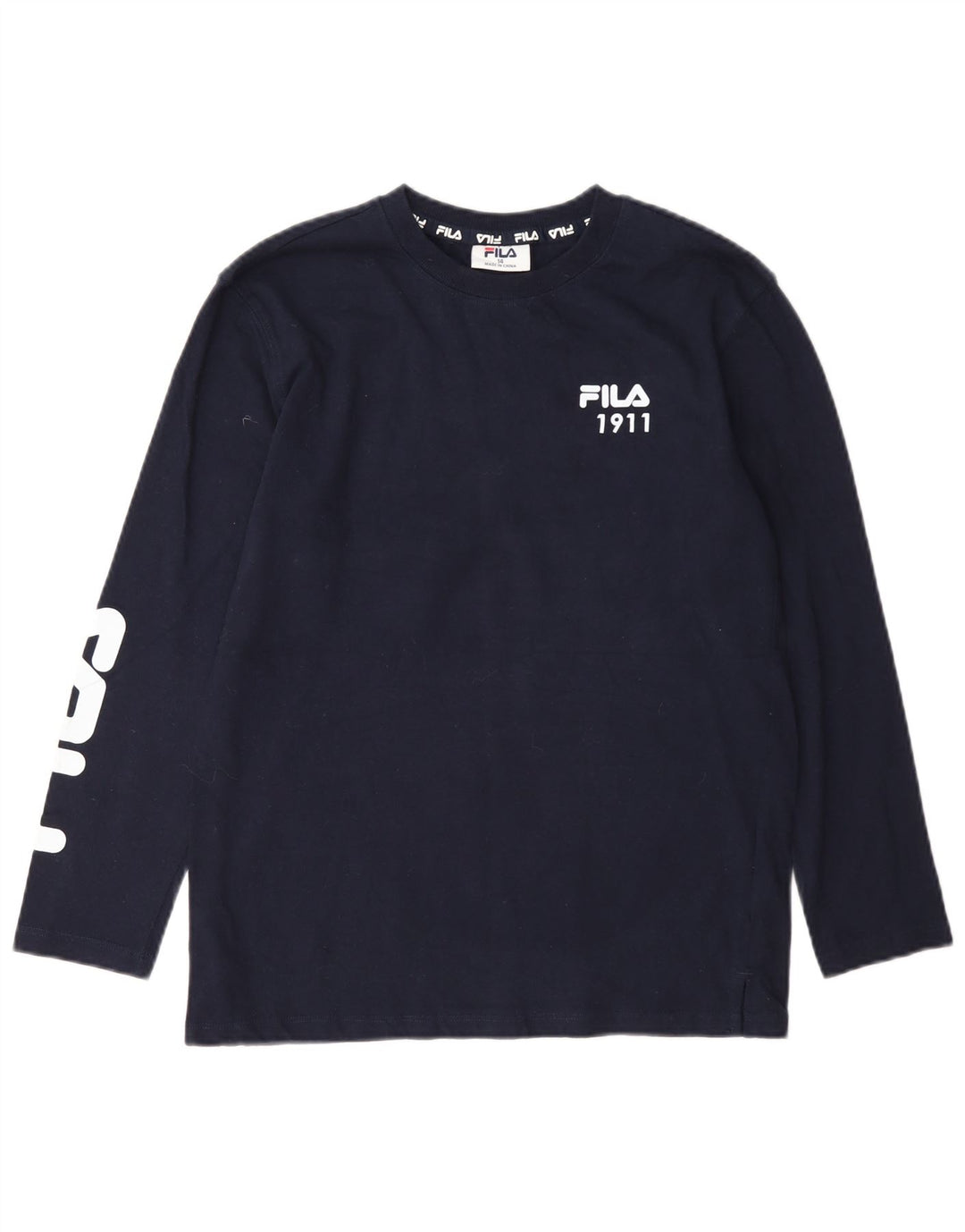 Fila Boys Graphic Top Maneca Lunga 13-14 Ani Bleumarin Bumbac