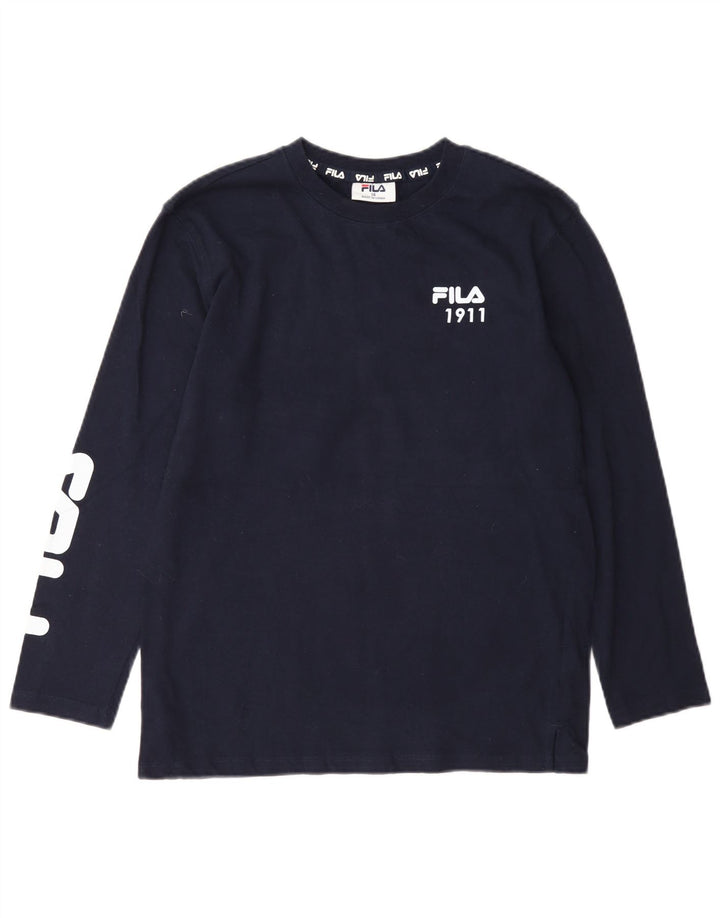 Fila Boys Graphic Top Maneca Lunga 13-14 Ani Bleumarin Bumbac