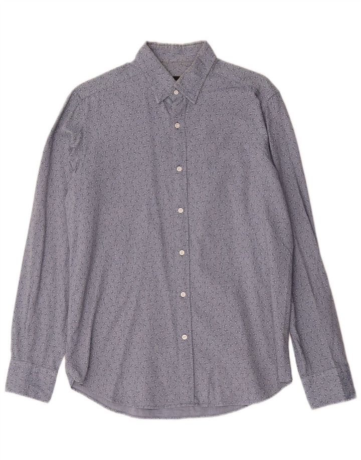 Cămașă Massimo Dutti pentru bărbați cu model abstract, bumbac, flori, albastru mediu