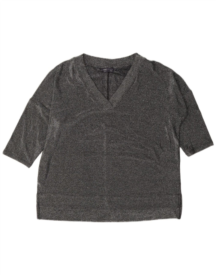 Marks & Spencer Top supradimensionat pentru femei cu mâneci 3/4 UK 12 Medium argintiu cu pete