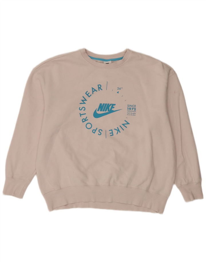 Pulover supradimensionat cu grafic Nike pentru femei UK 14 Bumbac alb mediu