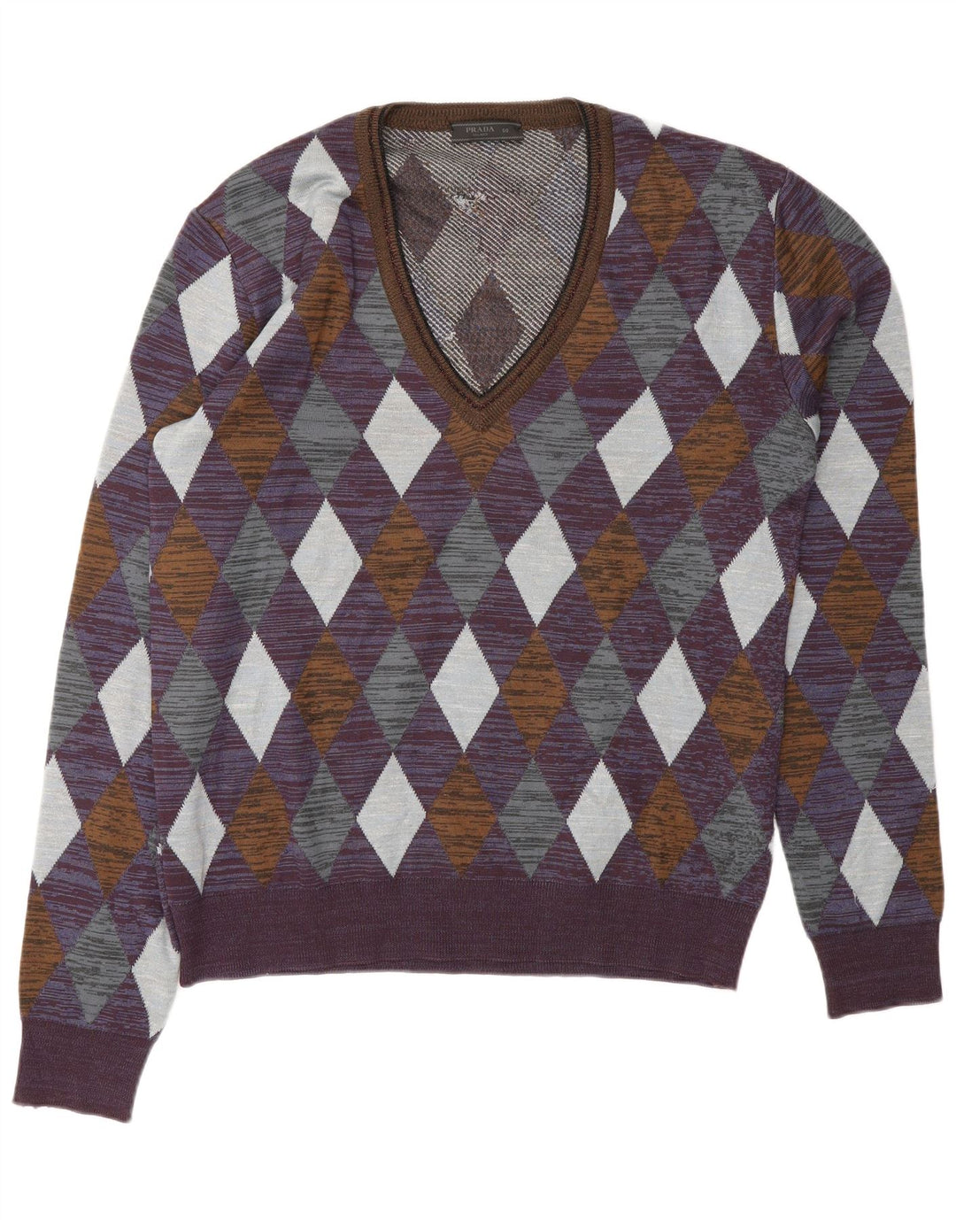 Pulover prada cu decolteu în V pentru bărbați, IT 50, violet mediu, de designer