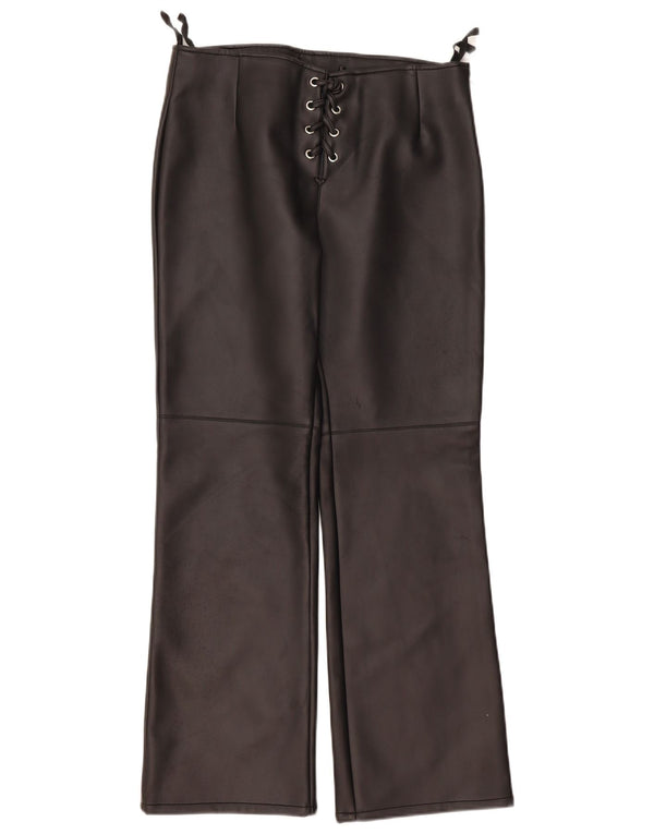 Pantaloni vintage din piele artificială cu bootcut pentru femei UK 16 Large W32 L31 Black