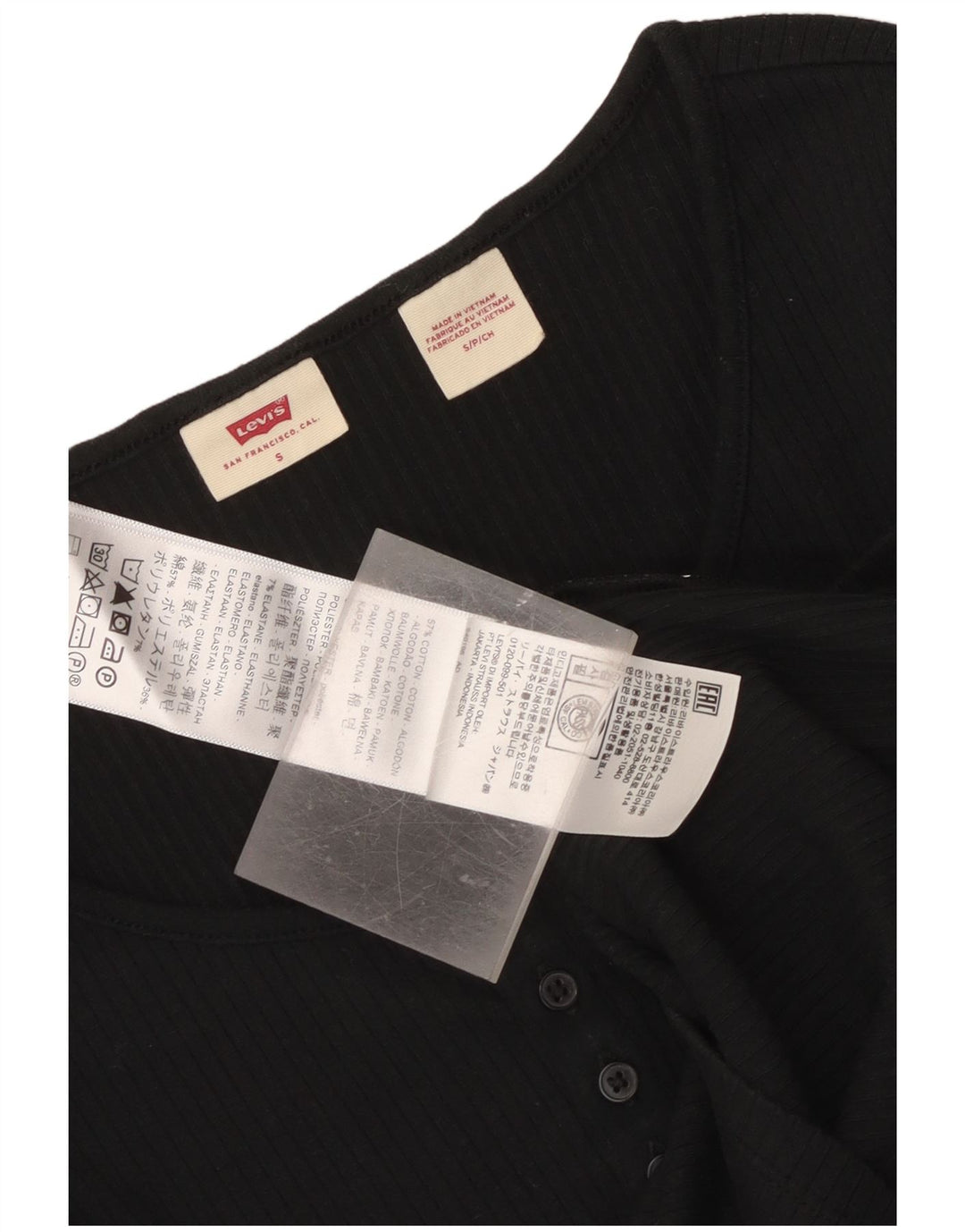 Crop Top pentru femei Levi's cu mânecă lungă UK 10, bumbac negru mic
