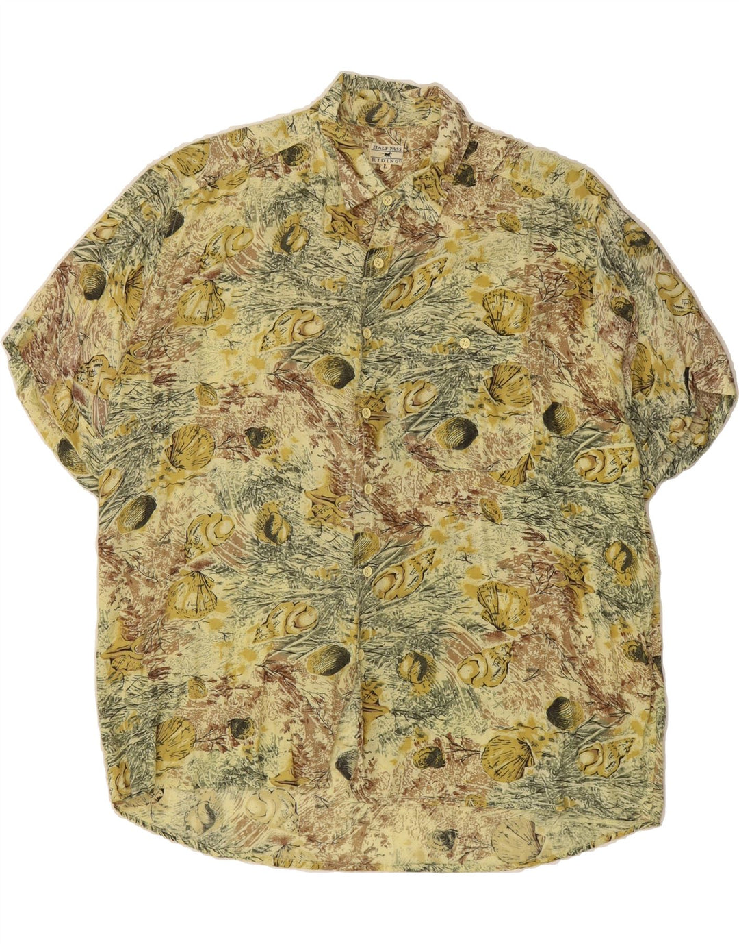 VINTAGE Mens Short Sleeve Shirt Large Beige Floral Vintage Vintage and Second-Hand Vintage from Messina Hembry 