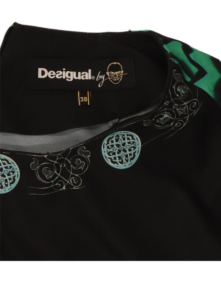 DESIGUAL Womens 3/4 Sleeve Sheath Dress EU 38 Medium Black Geometric Vintage Desigual and Second-Hand Desigual from Messina Hembry 