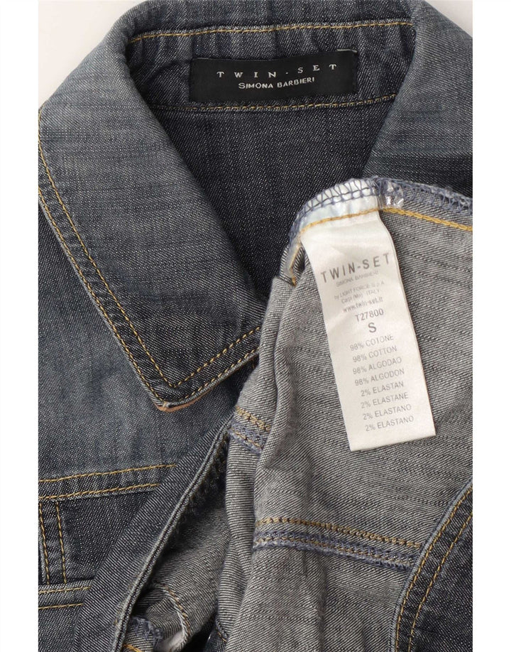 Simona Barbieri Jachetă Twin-Set Denim pentru Femei UK 10 Small Blue Bumbac