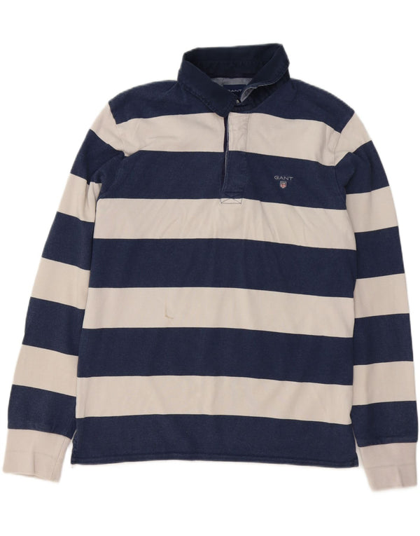 Tricou polo rugby cu mânecă lungă pentru bărbați Gant, bumbac cu dungi albastru bleumarin mediu