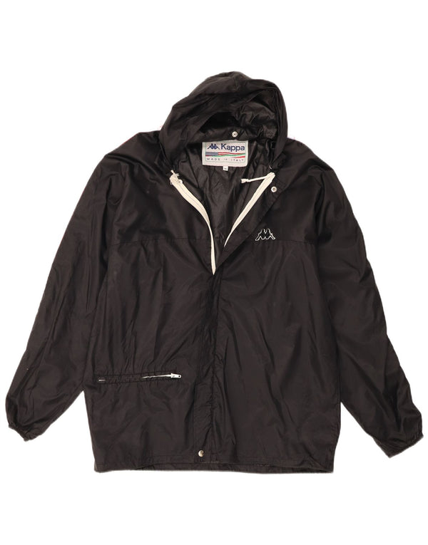 Jachetă de ploaie cu glugă grafică Kappa pentru bărbați UK 38 Medium Black Colorblock Nylon