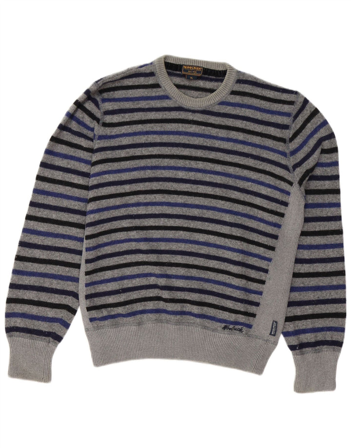 WOOLRICH Pulover pentru bărbați cu gât crew pulover XL din lână cu dungi gri