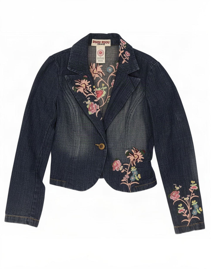 Jachetă pentru femei Bisou Crop 1 Button Blazer UK 10 Small Blue Floral