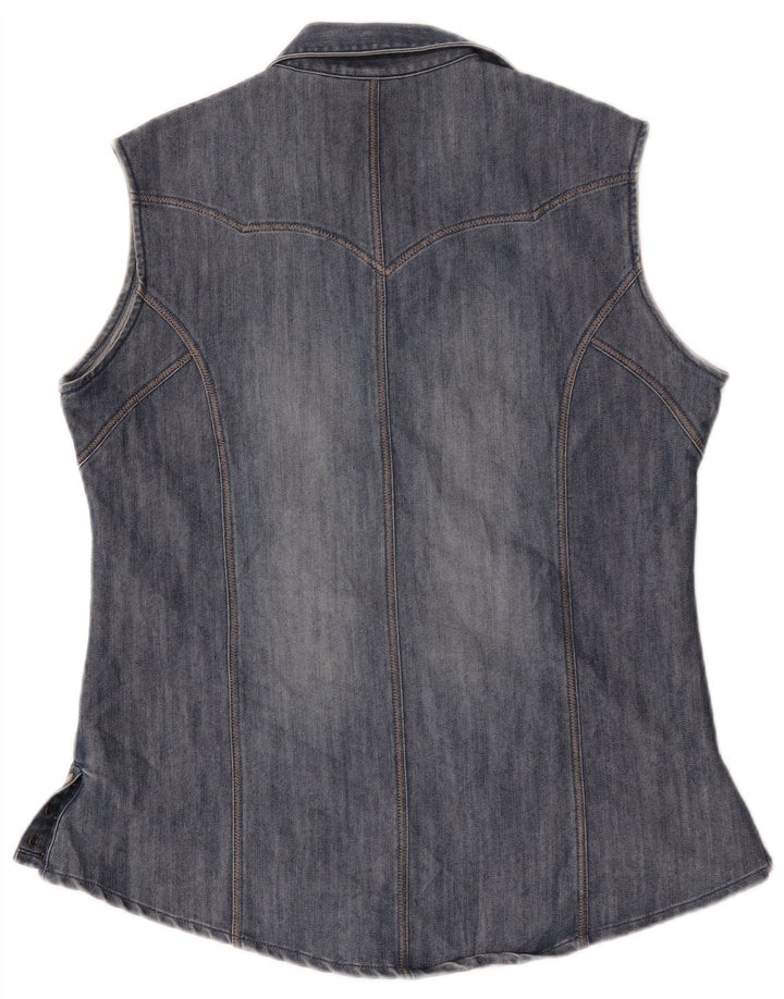 Cămașă din denim fără mâneci Wrangler pentru femei UK 16 Large Blue