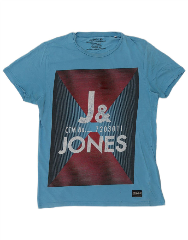 Tricou cu grafic Jack & Jones pentru bărbați Top din bumbac albastru mediu