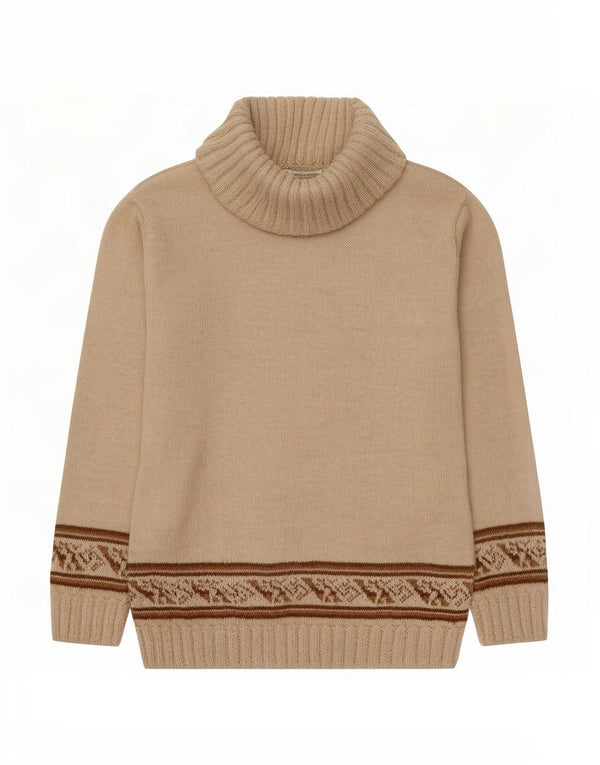 Pulover vintage pentru femei cu gât rulat UK 12 Medium Beige Fair Isle