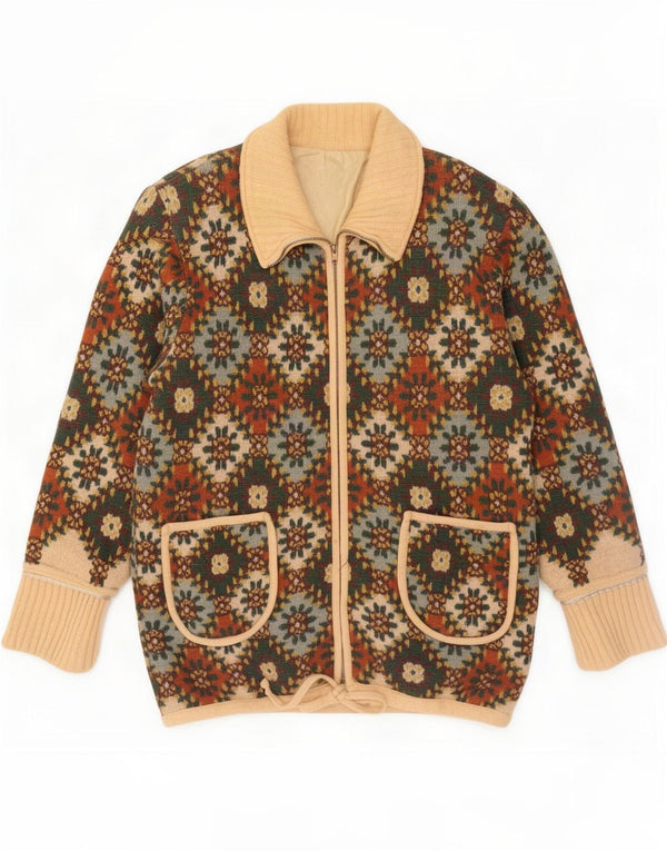 Pulover Cardigan Vintage pentru Damă, UK 18 XL Verde Geometric