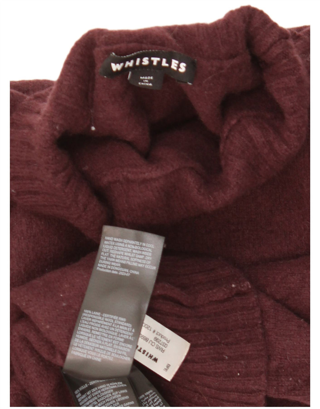 Whistles Pulover crop cu gât țestoasă pentru femei UK 14 Lână maro medie
