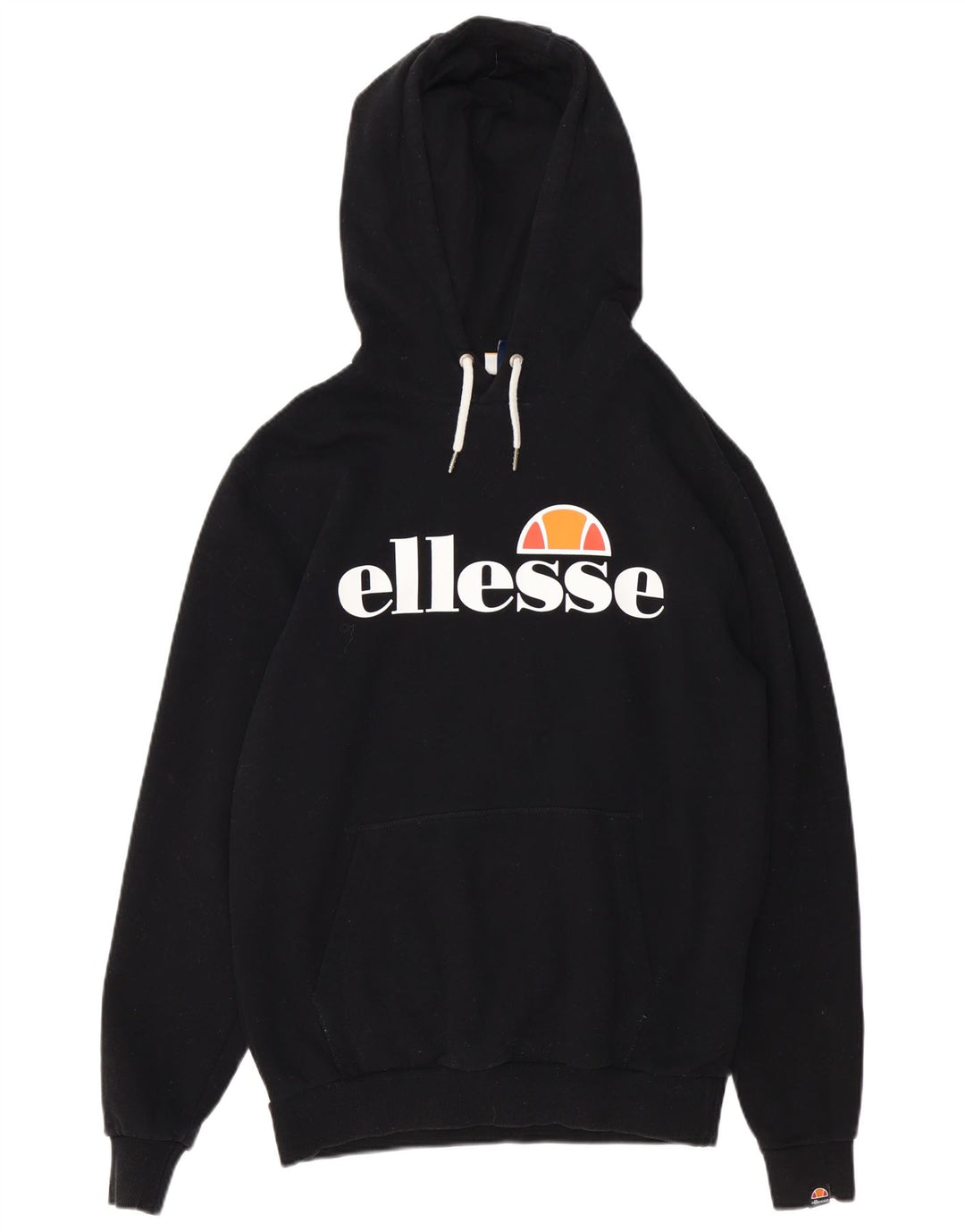 Pulover cu glugă cu grafic ELLESSE pentru femei UK 14, bumbac mediu negru
