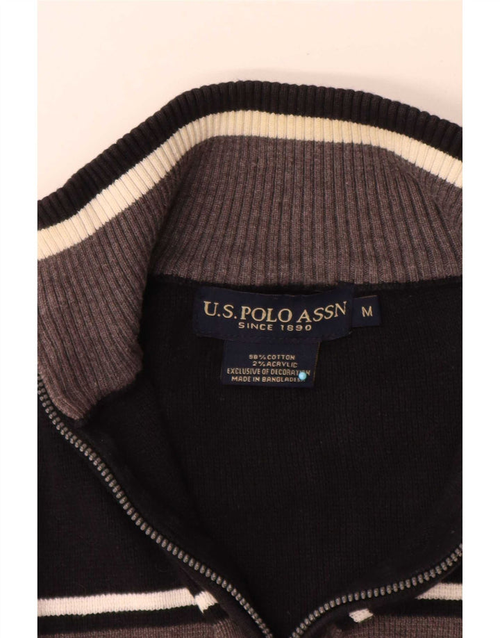 U.S. Polo Assn. Pulover pentru bărbați, cu fermoar, cu gât, mediu negru