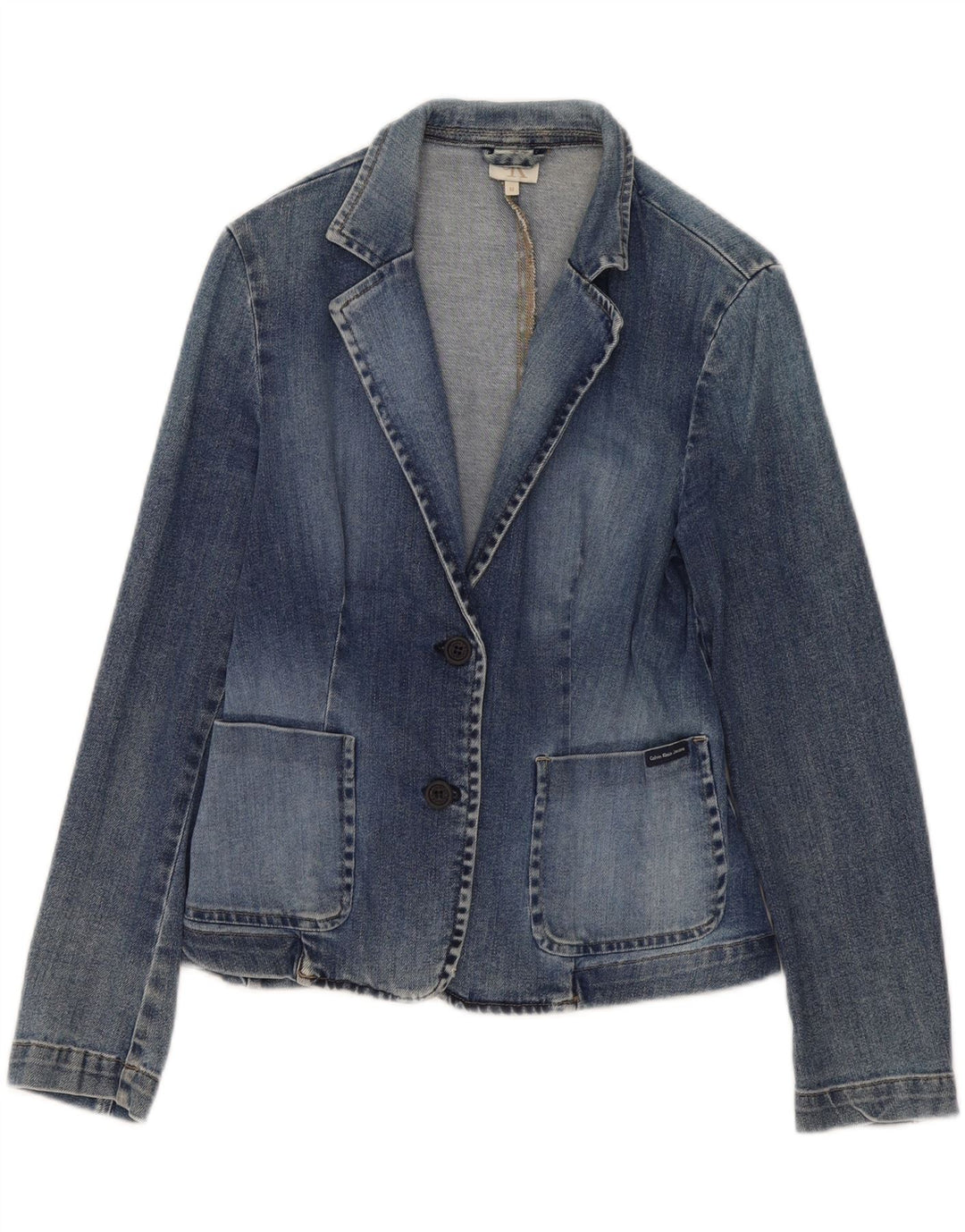 Jachetă Calvin Klein pentru femei din denim cu 2 nasturi, UK 12, bumbac albastru mediu