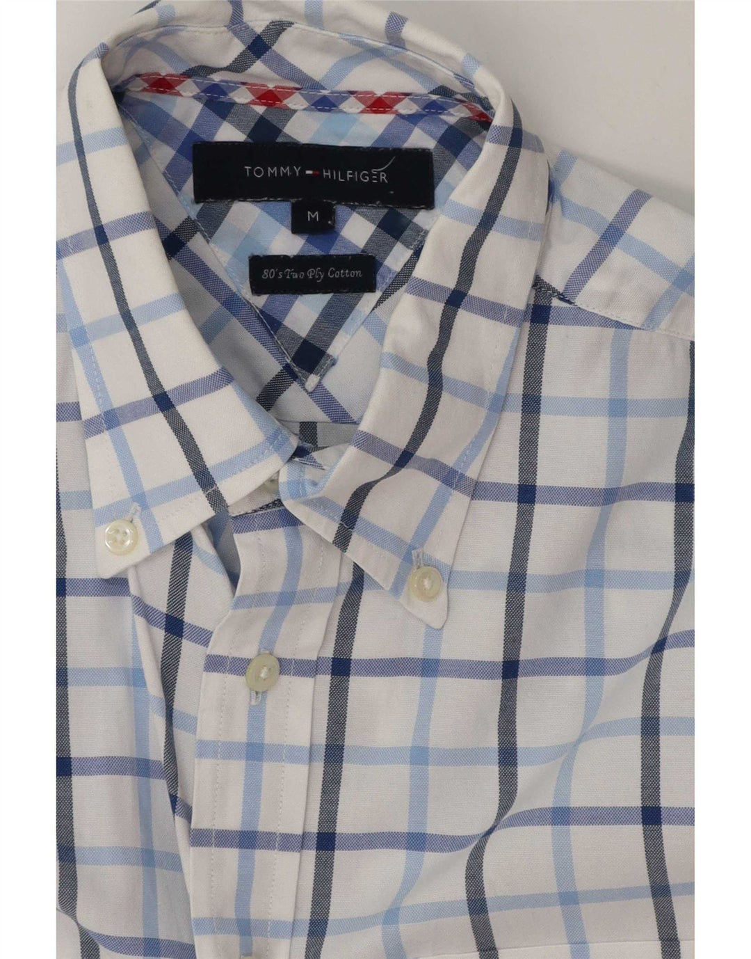Cămașă cu mânecă scurtă Tommy Hilfiger pentru bărbați, bumbac cu carouri alb mediu