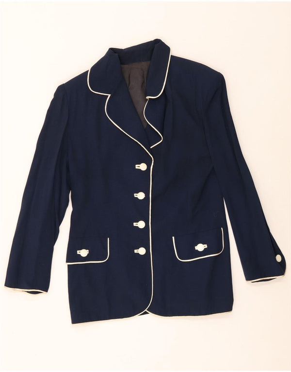 Blazer Vintage pentru femei cu 4 nasturi UK 12 Medium Bleumarin