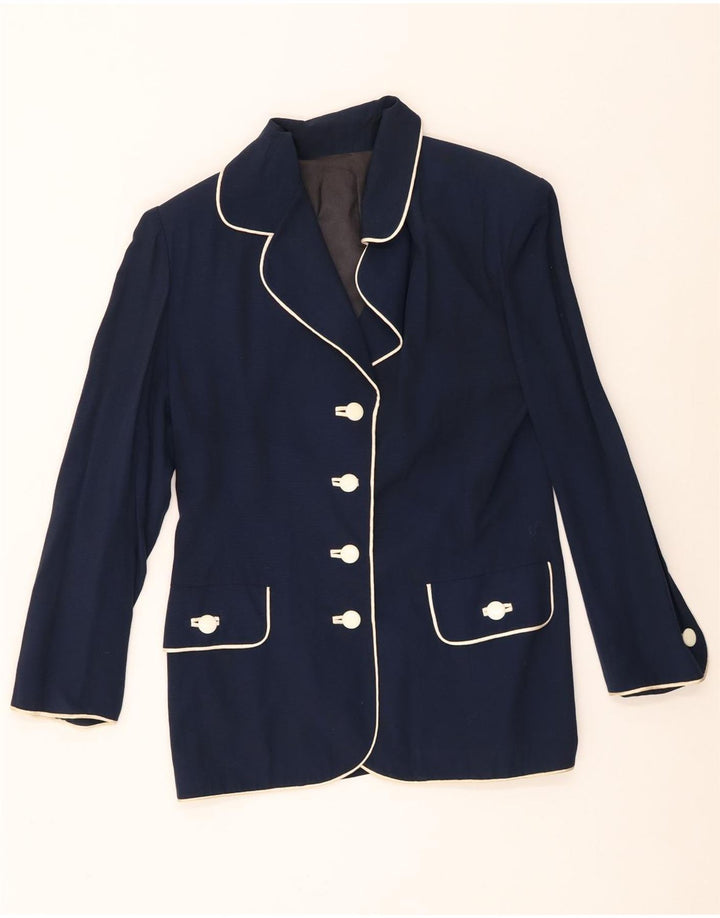 Blazer Vintage pentru femei cu 4 nasturi UK 12 Medium Bleumarin