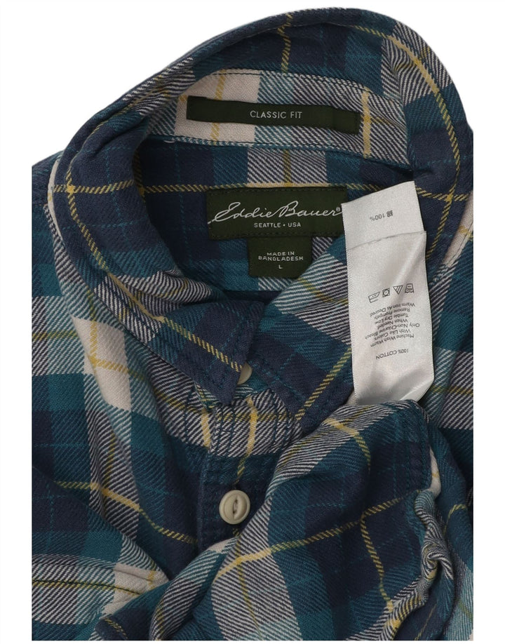 Cămașă de flanel EDDIE BAUER pentru bărbați, mare, albastru, carouri, bumbac