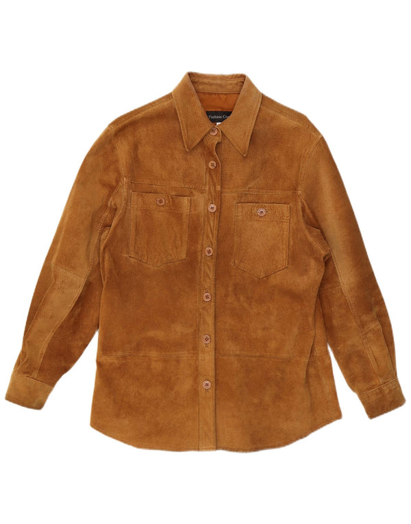 VINTAGE Cămașă pentru femei Cămașă din piele intoarsa UK 12 Medium Beige Piele