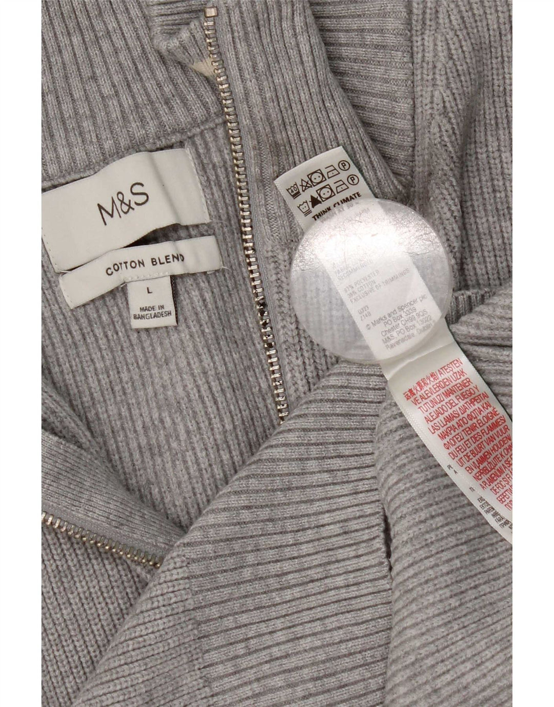 Pulover pentru bărbați Marks & Spencer, cu formă regulată, cu fermoar, cu gât, mare, gri
