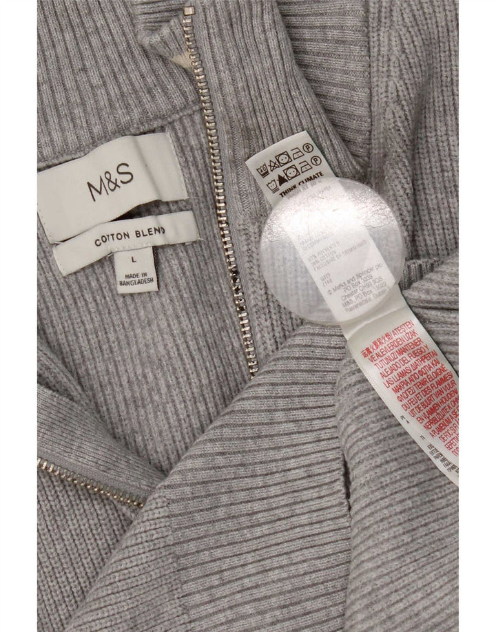 Pulover pentru bărbați Marks & Spencer, cu formă regulată, cu fermoar, cu gât, mare, gri