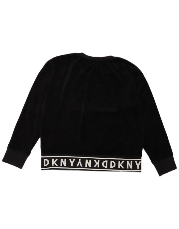 Dkny Pulover din catifea cu grafic pentru femei UK 14, mare, negru, bumbac