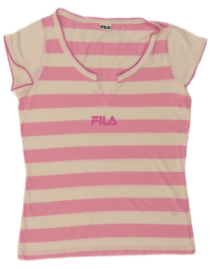 Tricou cu grafic pentru femei Fila Top UK 12 Medium Pink Striped Bumbac