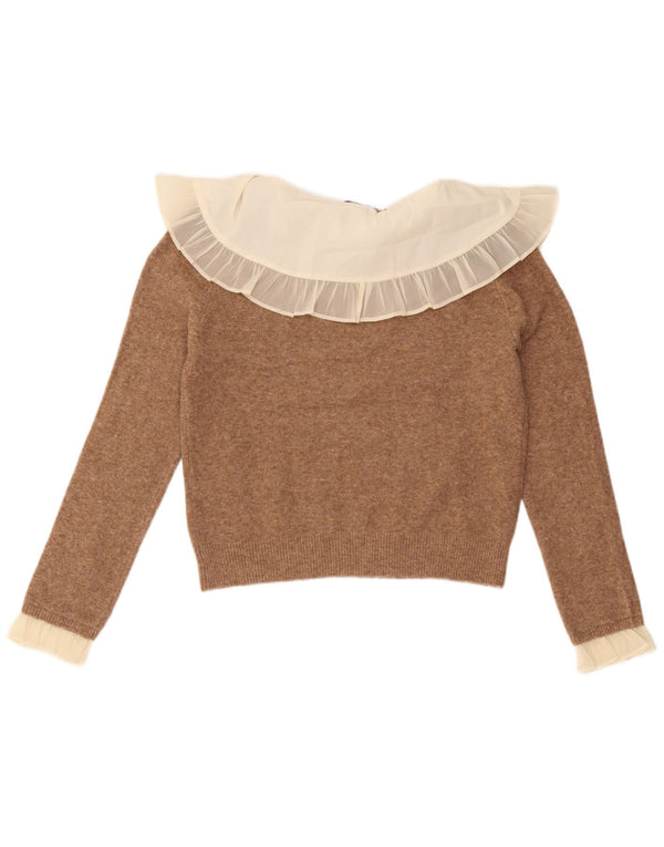 Pulover pentru femeie cu gât de barcă Zara UK 12 Maro Mediu Colorblock