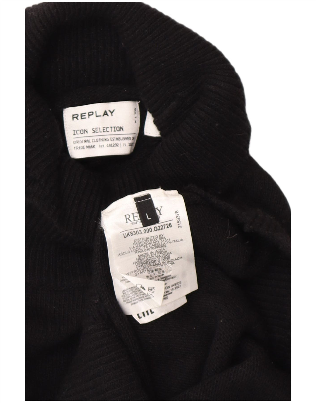 REPLAY Pulover cu gât rulat pentru femei UK 14 Lână mare neagră