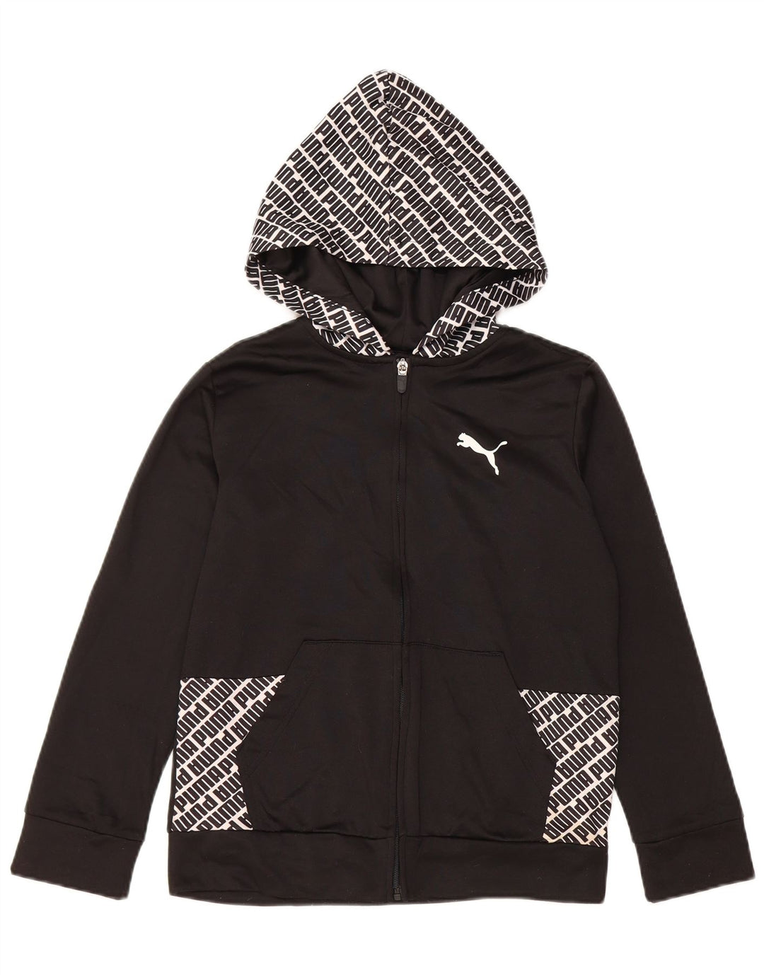 Pulover PUMA Graphic Zip Hoodie pentru băieți 10-11 ani Poliester mediu negru
