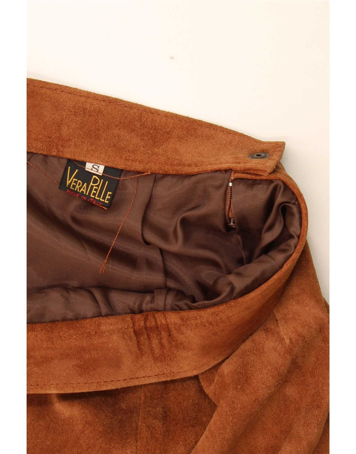 Fusta de damă vintage din piele intoarsa Mica W27 din piele maro