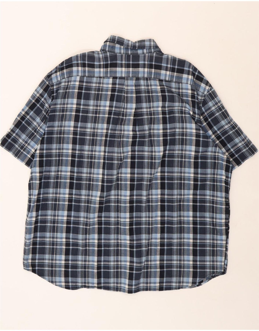 EDDIE BAUER Mens Short Sleeve Shirt 2XL Navy Blue Check Cotton Vintage Eddie Bauer and Second-Hand Eddie Bauer from Messina Hembry 