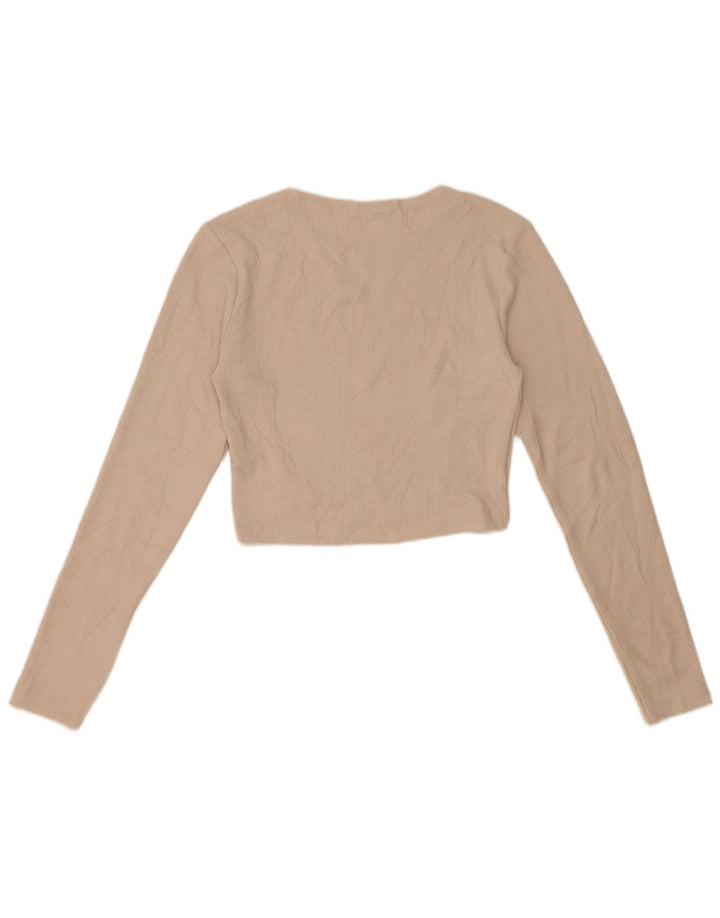 Crop Top pentru femei Zara cu mânecă lungă UK 14 mare, bej, poliester