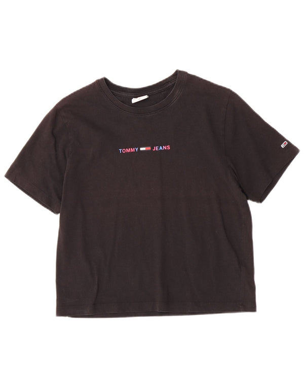 Tricou cu grafic crop Tommy Hilfiger pentru femei, UK 6 XS, bumbac negru