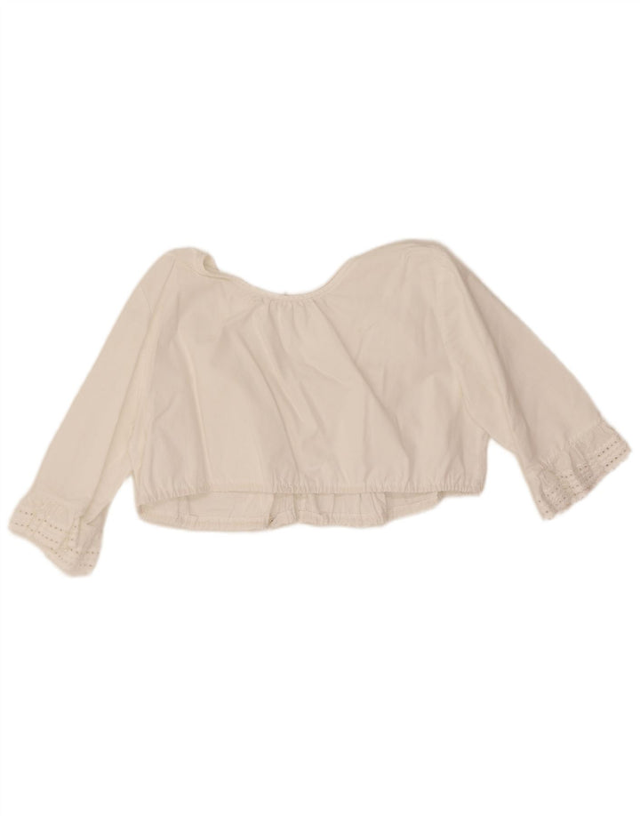 Crop Top cu mâneci 3/4 Vintage pentru femei UK 12 Medium White