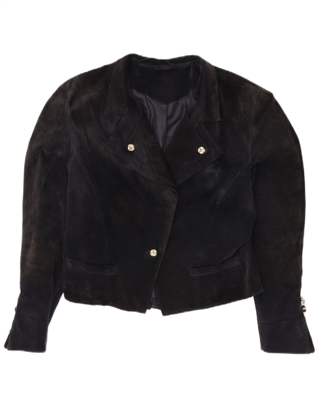 Jachetă VINTAGE pentru femei, cu 1 nasture, crop, UK 14 Medium, bleumarin, viscoză