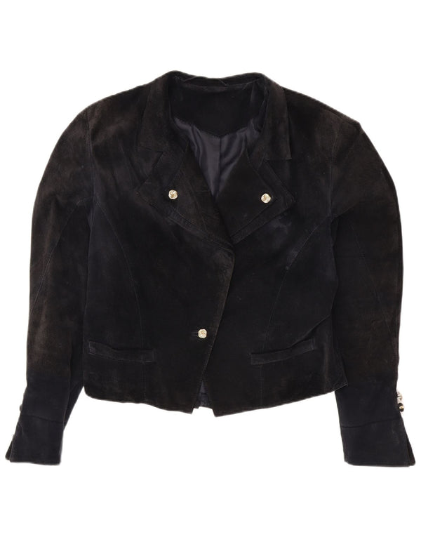 Jachetă VINTAGE pentru femei, cu 1 nasture, crop, UK 14 Medium, bleumarin, viscoză