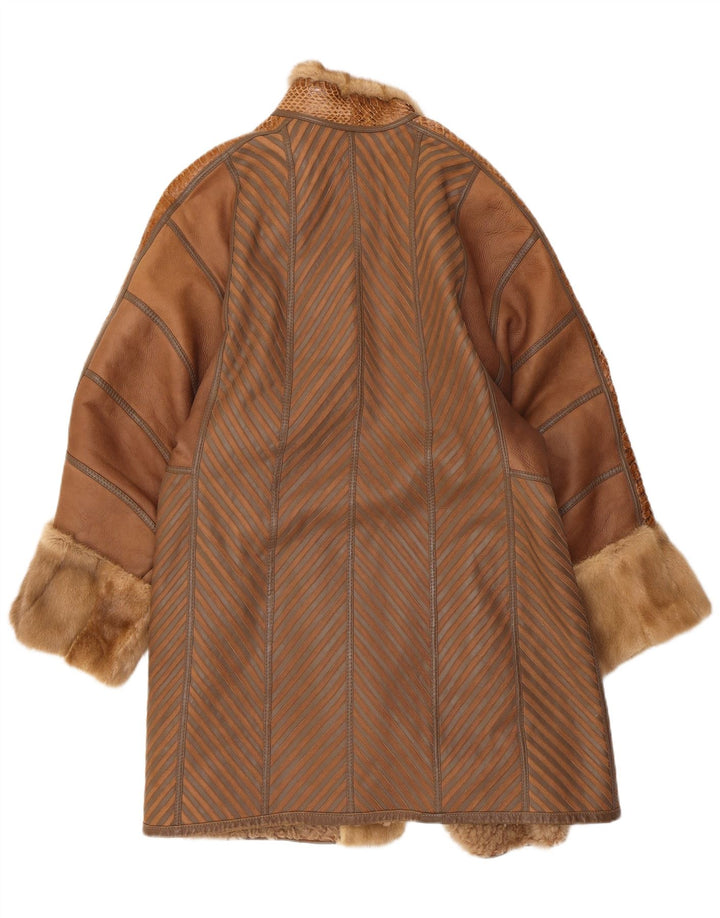 Palton vintage pentru femei din shearling UK 16 mare maro cu dungi