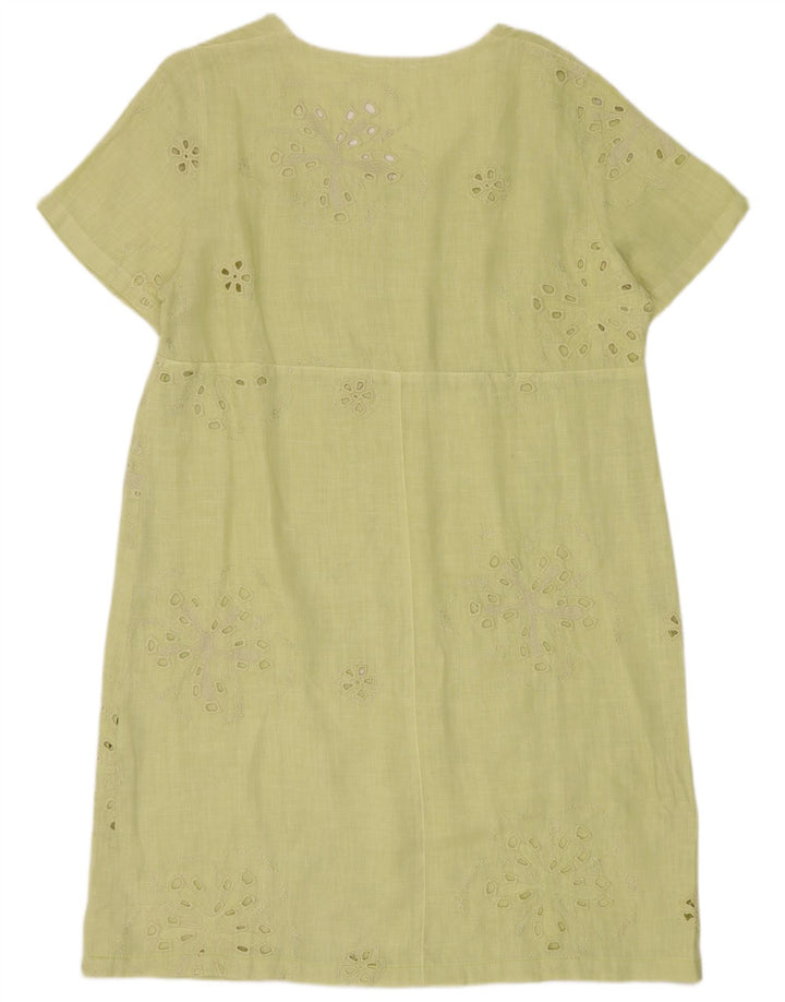 Vintage Womens See Through Shift Dress UK 12 Medium Green Linen