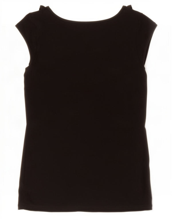 Bluză pentru femei Oasis cu volane în față Top UK 10 Small Black Viscose