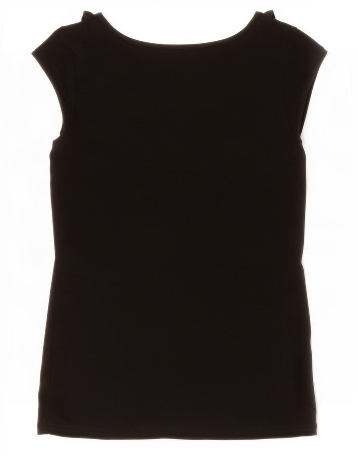 Bluză pentru femei Oasis cu volane în față Top UK 10 Small Black Viscose